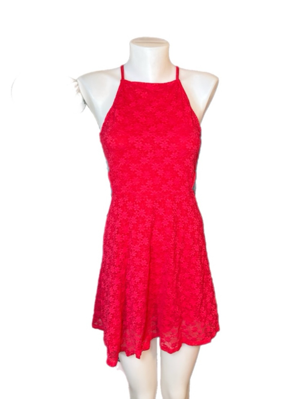 Garage Red Lace Halter Mini Dress